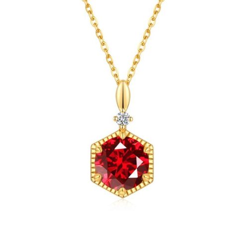 Stylish Hexagon Ruby Necklace -18K Gold