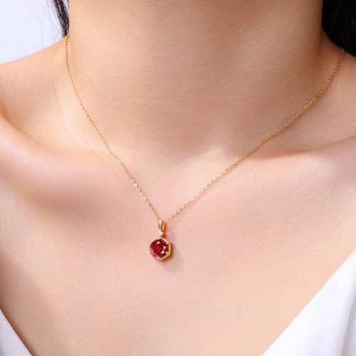 Stylish Hexagon Ruby Necklace -18K Gold