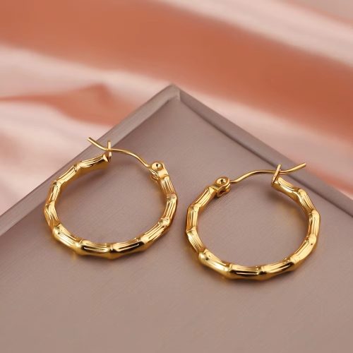 Bamboo Hoop Earrings -18K Gold