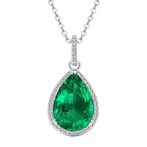 Water Drop Emerald Necklace -Silver