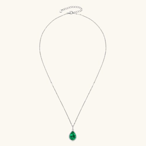 Water Drop Emerald Necklace -Silver