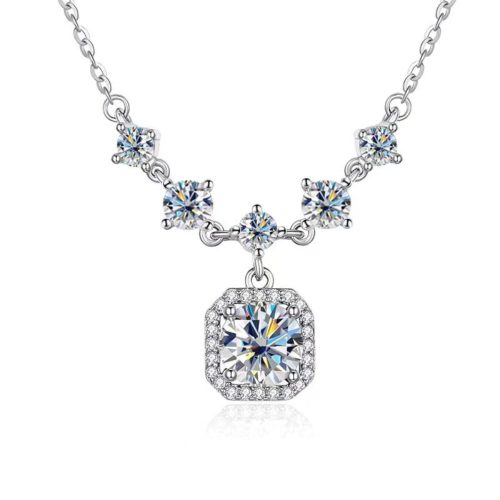 Square Moissanite Necklace -Sterling Silver